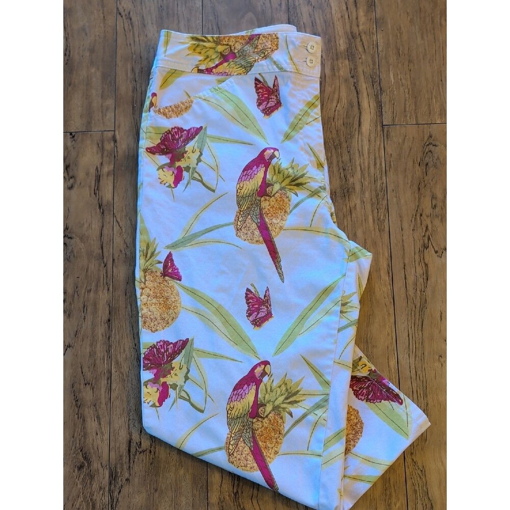 Bill Blass 90's Tropical Parrot & Pineapple Crop Jeans Cotton/Spandex Size 12